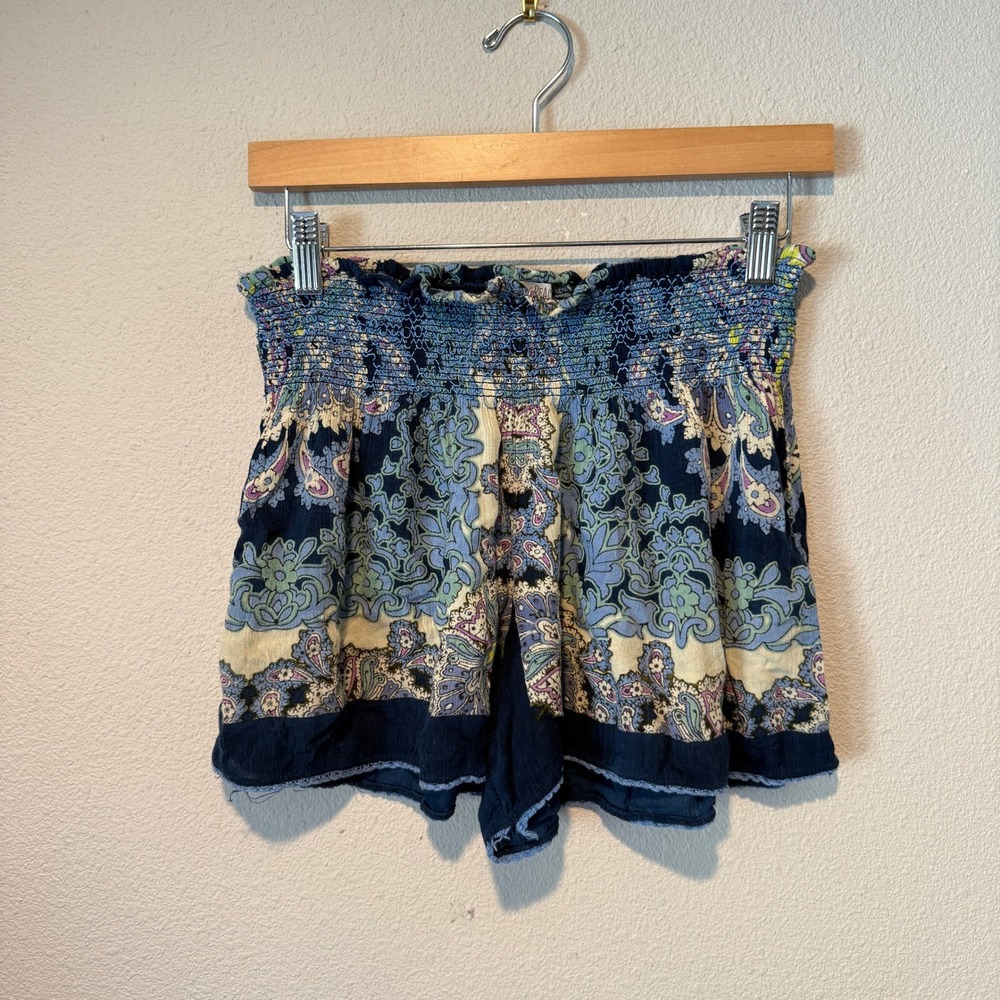Patrons of Peace Navy Paisley Floral Smocked Waist Shorts Small